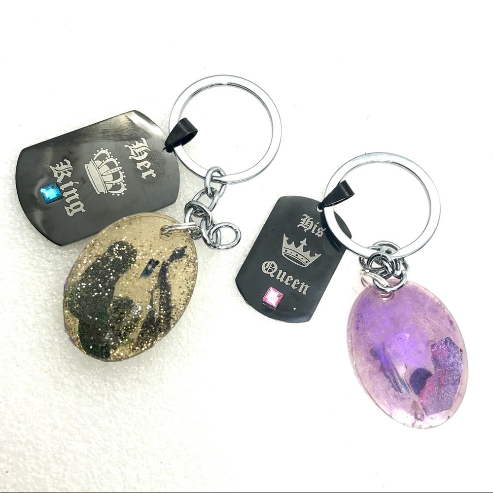 Keychain His Queen Her King pieces with handmade charms